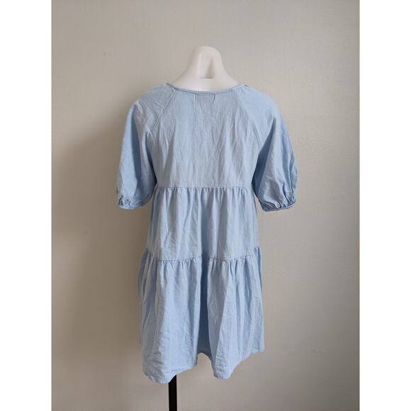 Amorini Size XS Baby Doll Tiered Shift Dress Light Blue Cotton Short Sleeves - Picture 11 of 14